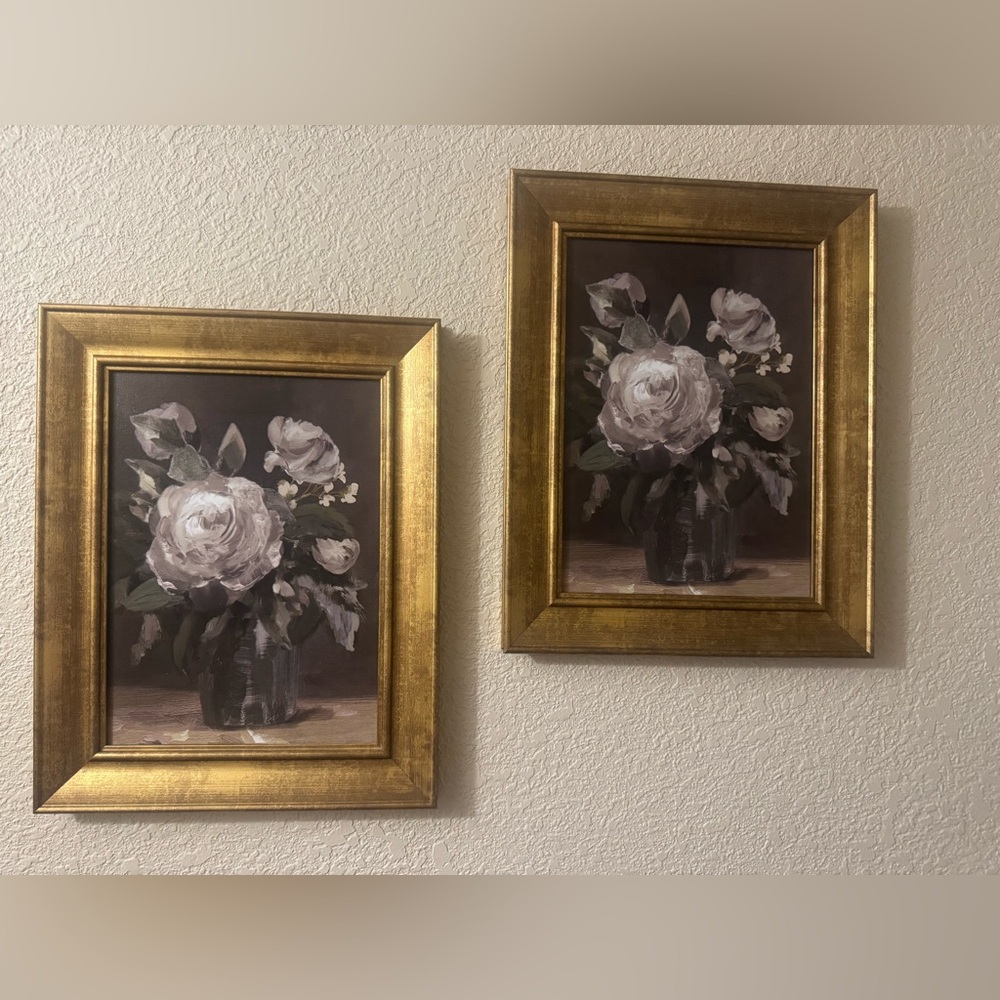 Gold Framed Floral Art Pair